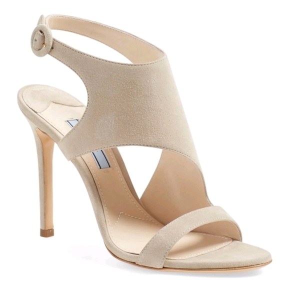PRADA Suede High Heel D'Orsay Sandals Shoes Beige Size 37 - Picture 1 of 7